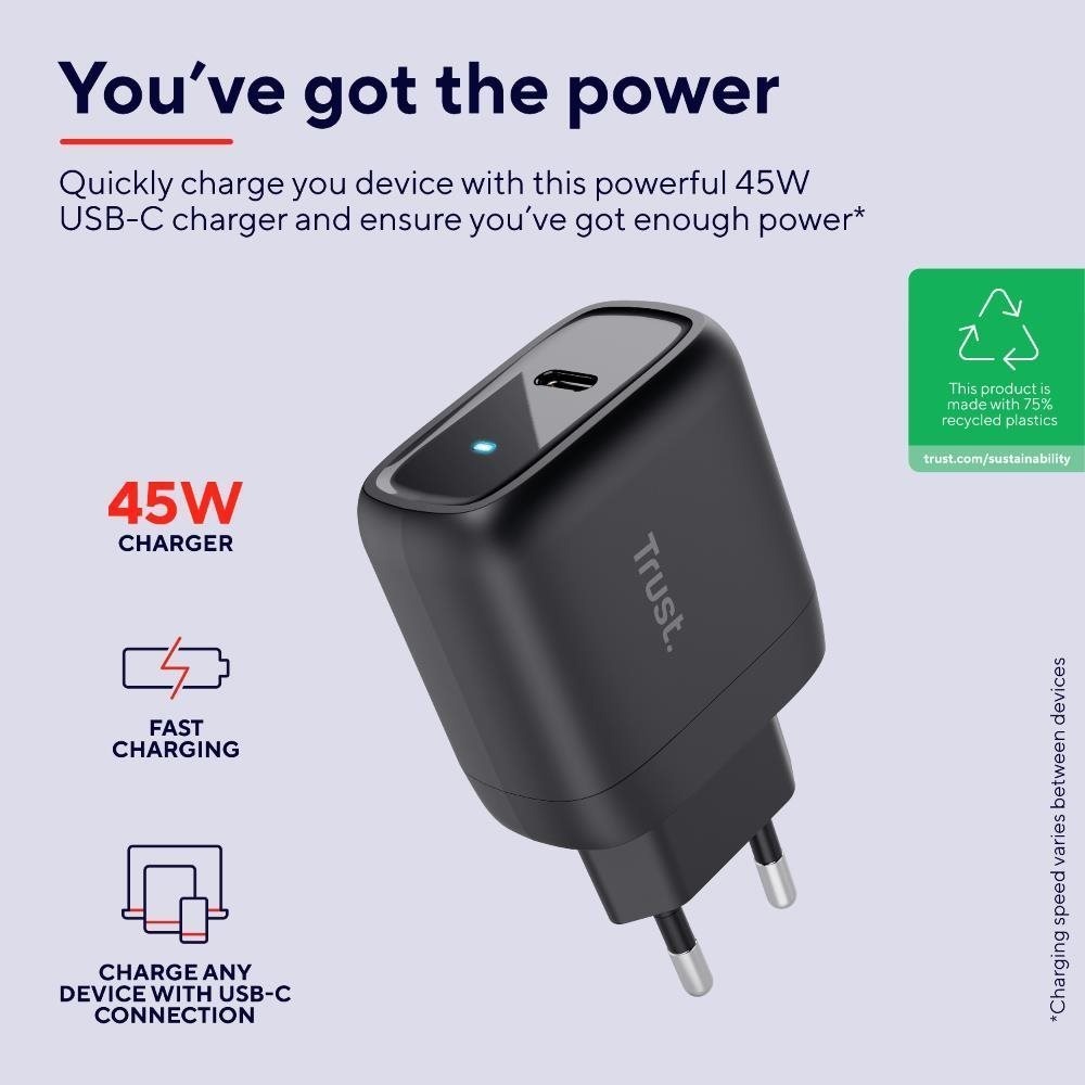 Trust Maxo 45W USB-C Ladegerät ECO zertifiziert, schwarz