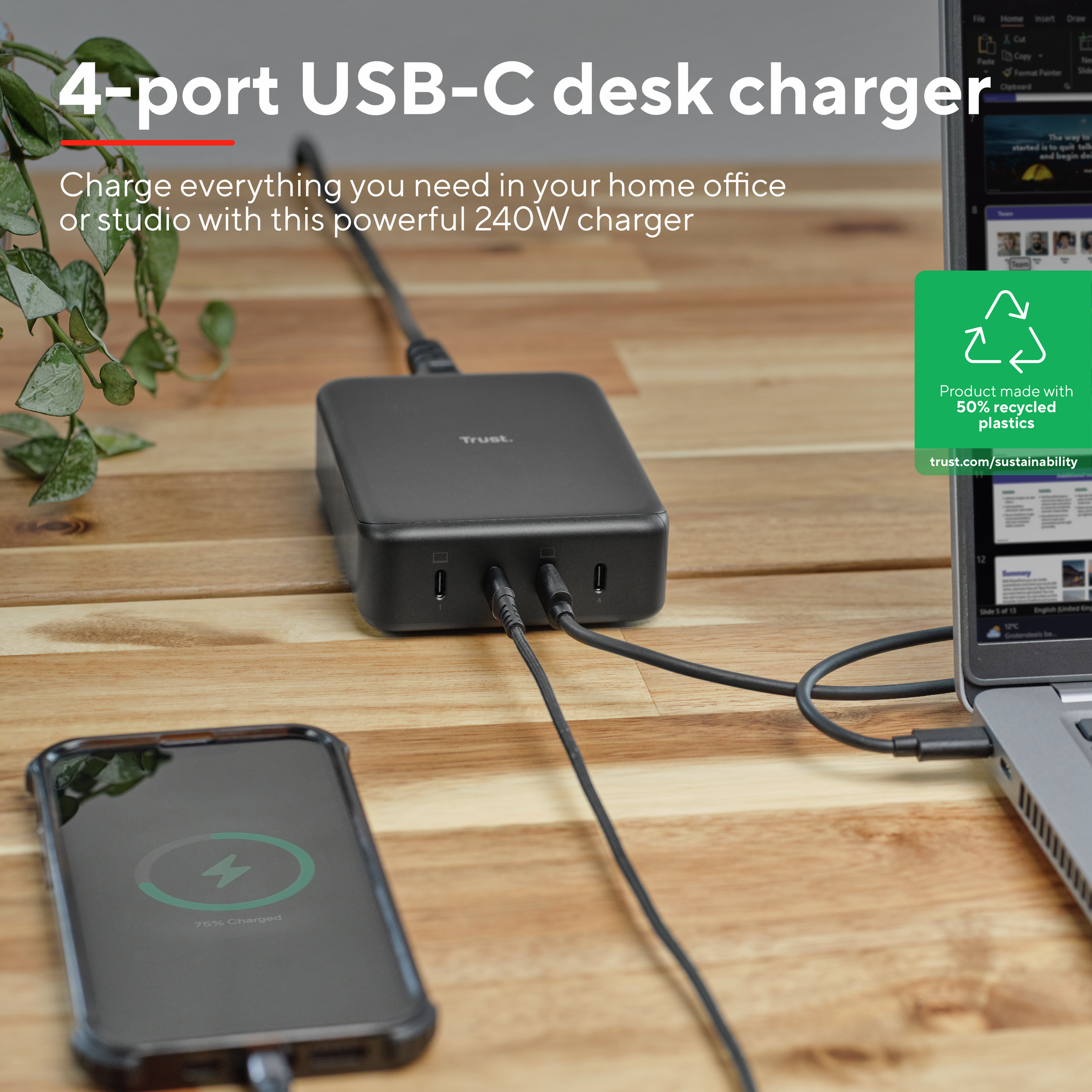 Nabíječka do sítě Trust MAXO 240W 4-PORT USB-C