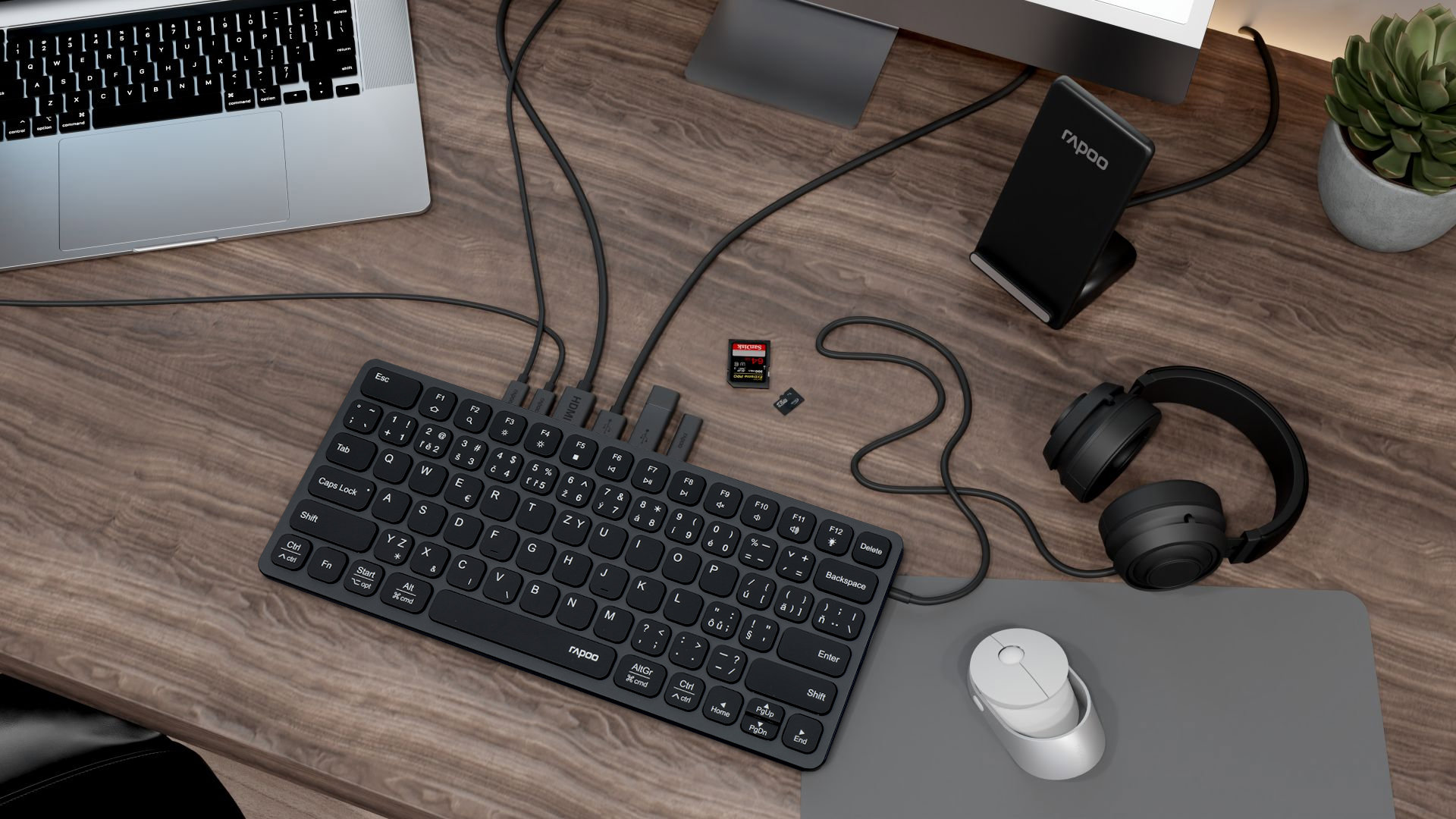 Klávesnice Rapoo UCK-6001 klávesnice s USB-C multiport hubem 8v1 - CZ/SK
