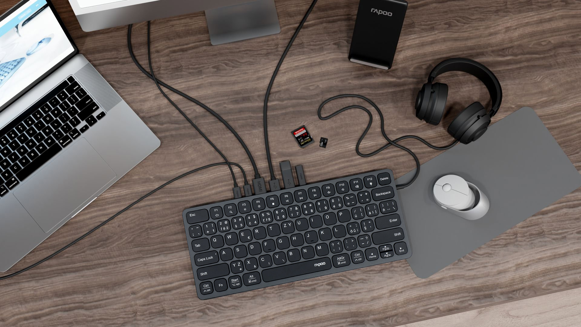 Klávesnice Rapoo UCK-6001 klávesnice s USB-C multiport hubem 8v1 - CZ/SK