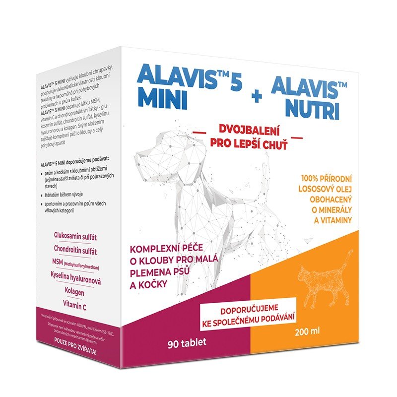 Doplněk stravy pro psy ALAVIS™ 5 mini 90 tbl. + ALAVIS™ Nutri 200 ml
