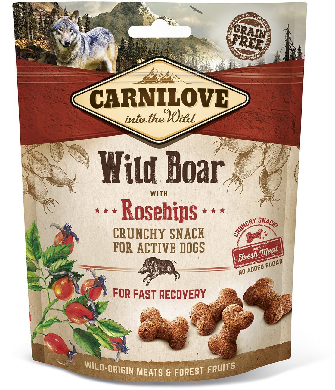 Pamlsky pro psy Carnilove dog crunchy snack wild boar with rosehips with fresh meat 200 g