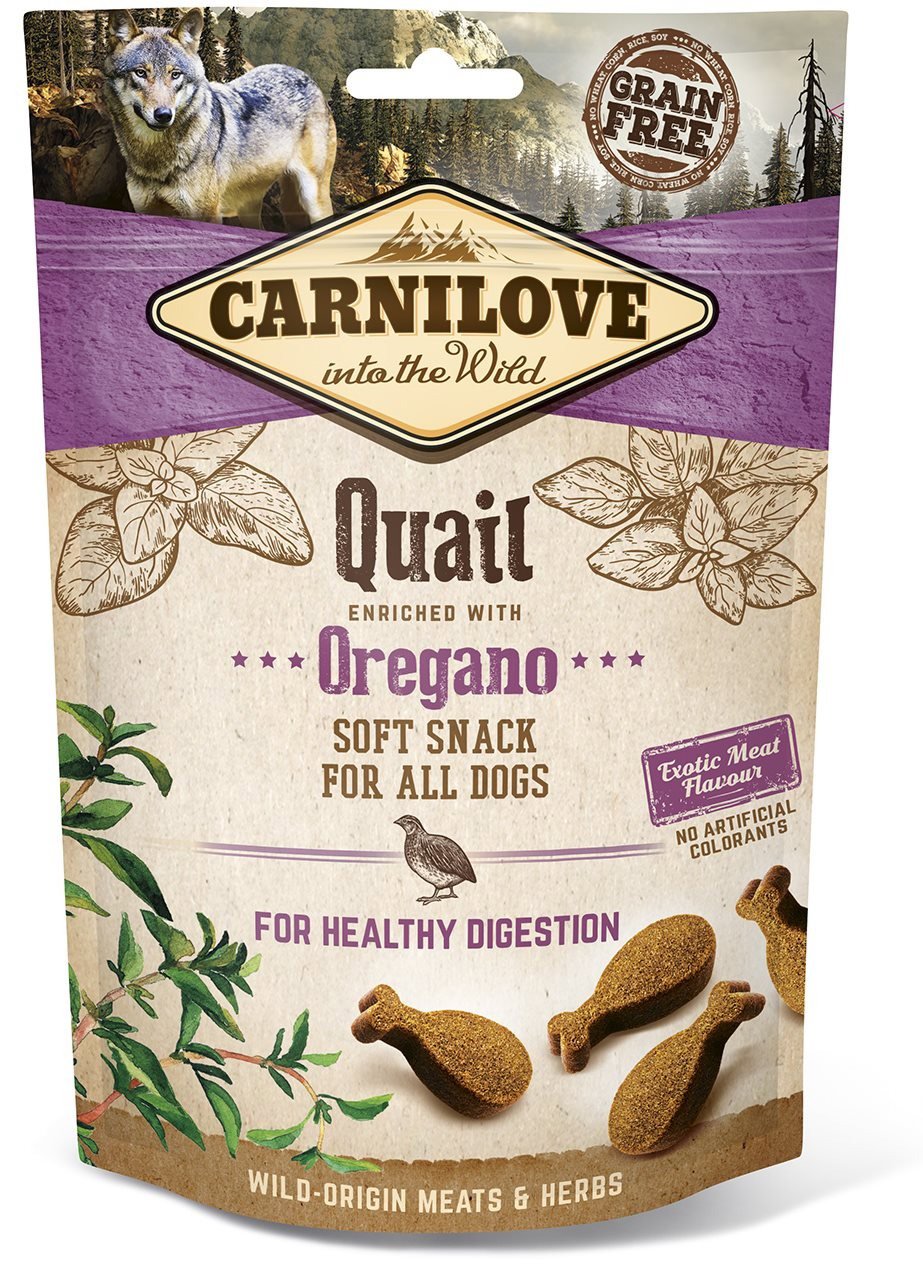 Pamlsky pro psy Carnilove dog semi moist snack quail enriched with oregano 200 g