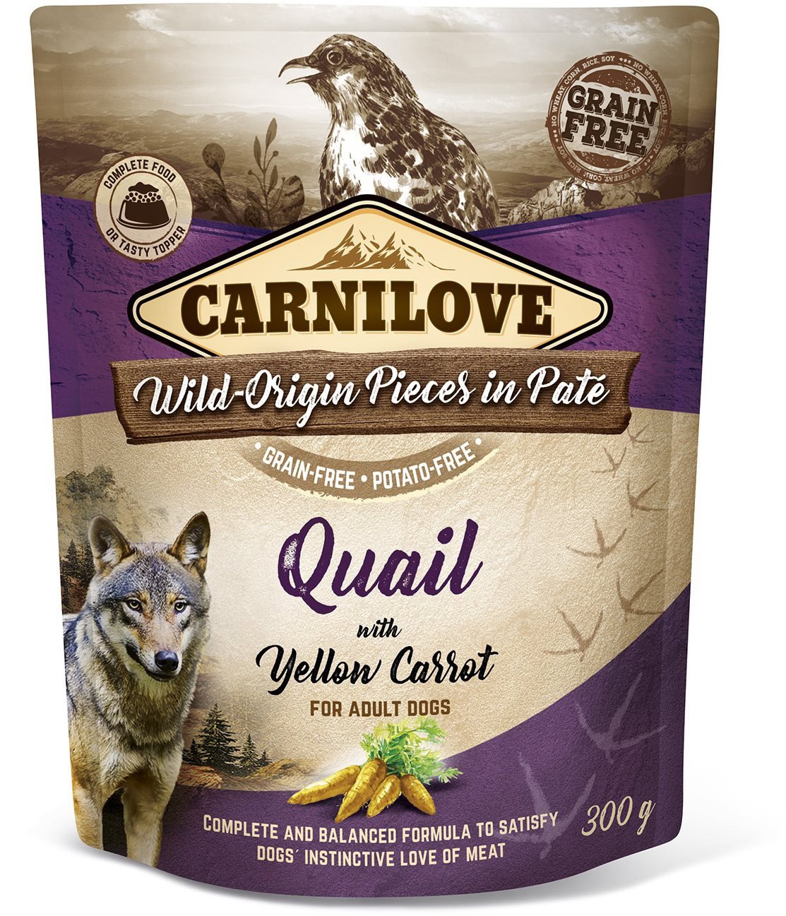 Kapsička pro psy Carnilove Dog Pouch Paté Quail with Yellow Carrot 300 g