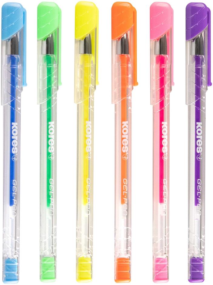 Guľôčkové pero KORES K11 Gel Pen Neon, hrot 0,8 mm, súprava 6 farieb