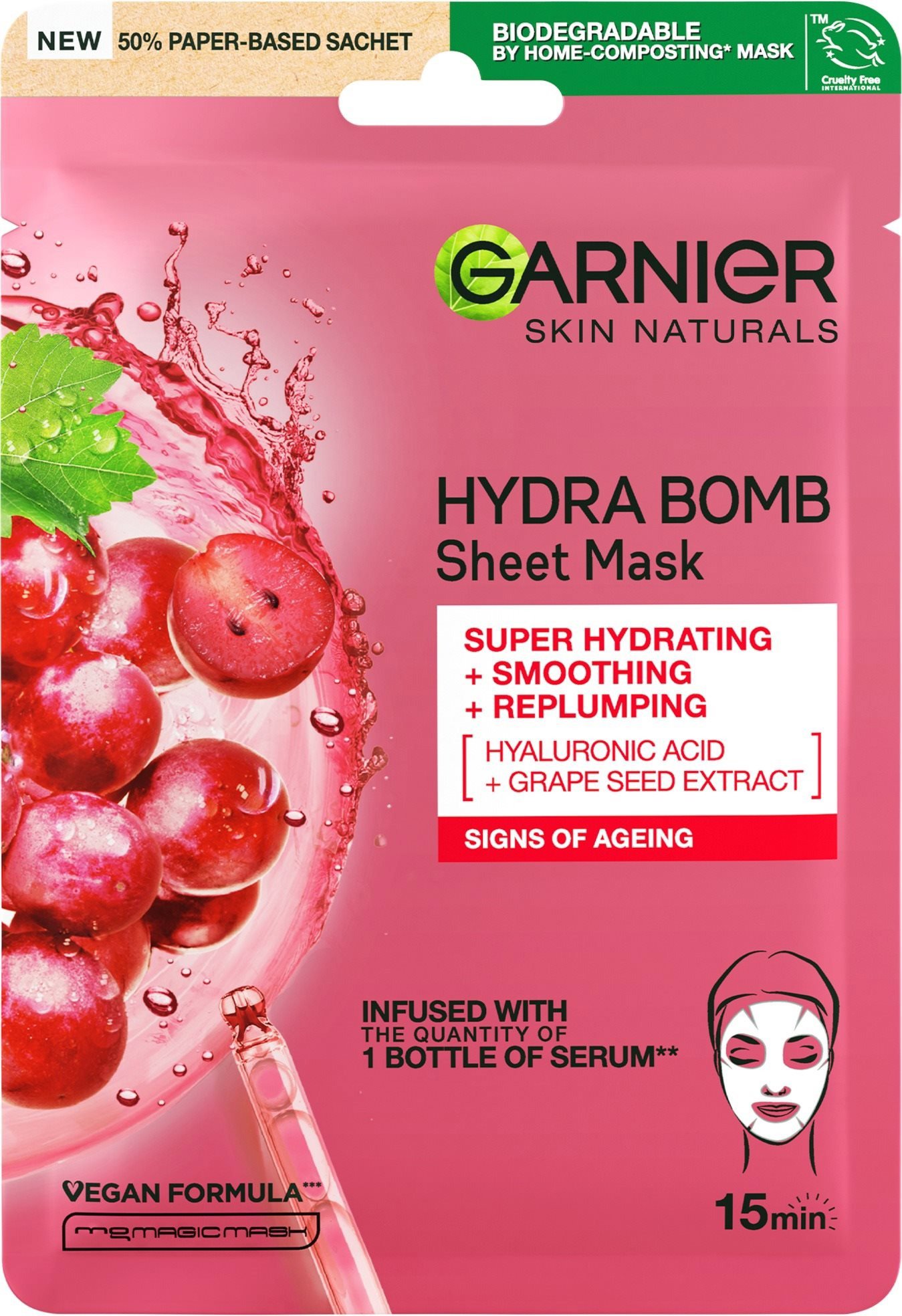 Pleťová maska GARNIER Skin Naturals Hydra Bomb Sheet Mask Grape Seed Extract 28 g