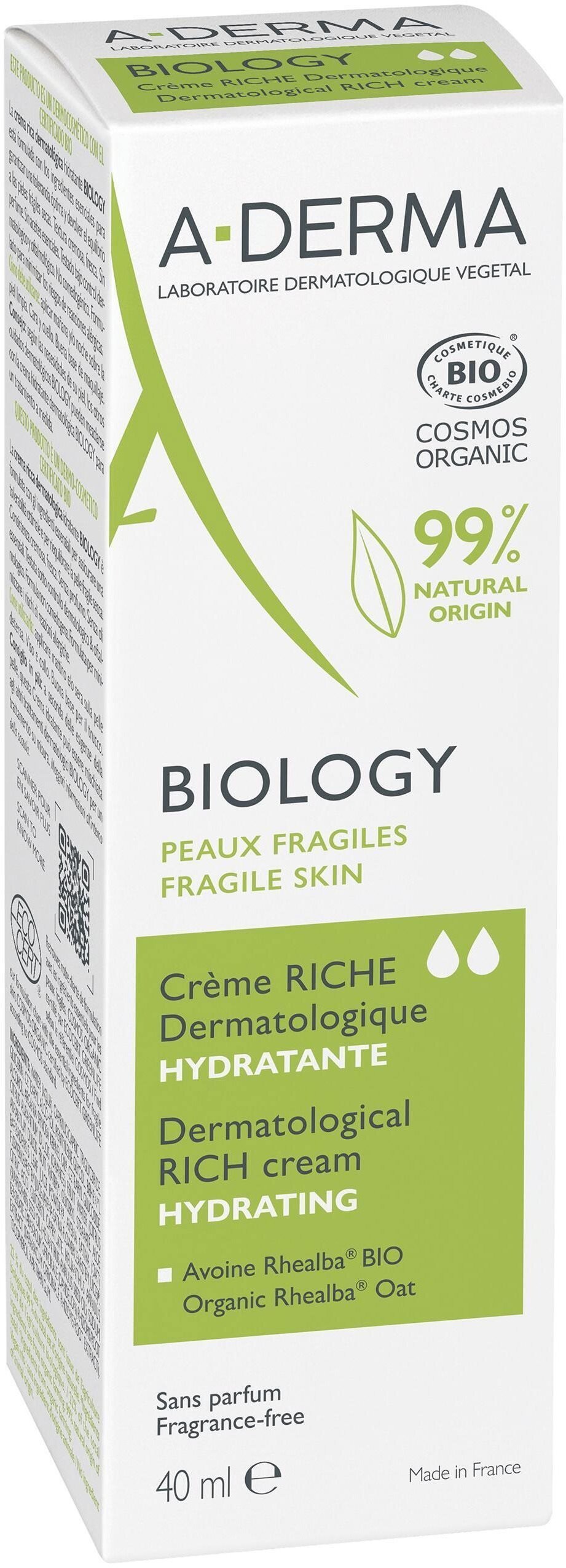 A-DERMA BIOLOGY Dermatologický výživný hydratační krém 40 ml