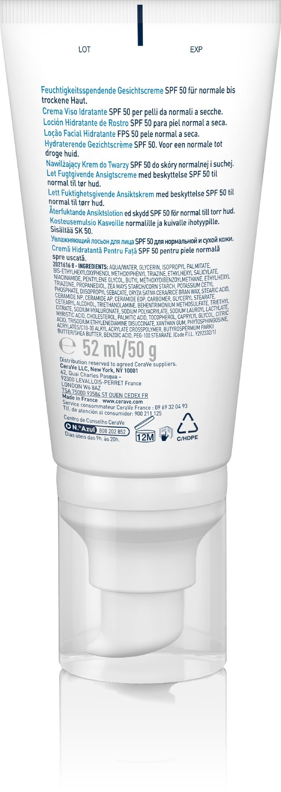 Pleťový krém CERAVE Hydratační péče o pleť SPF 50 52 ml