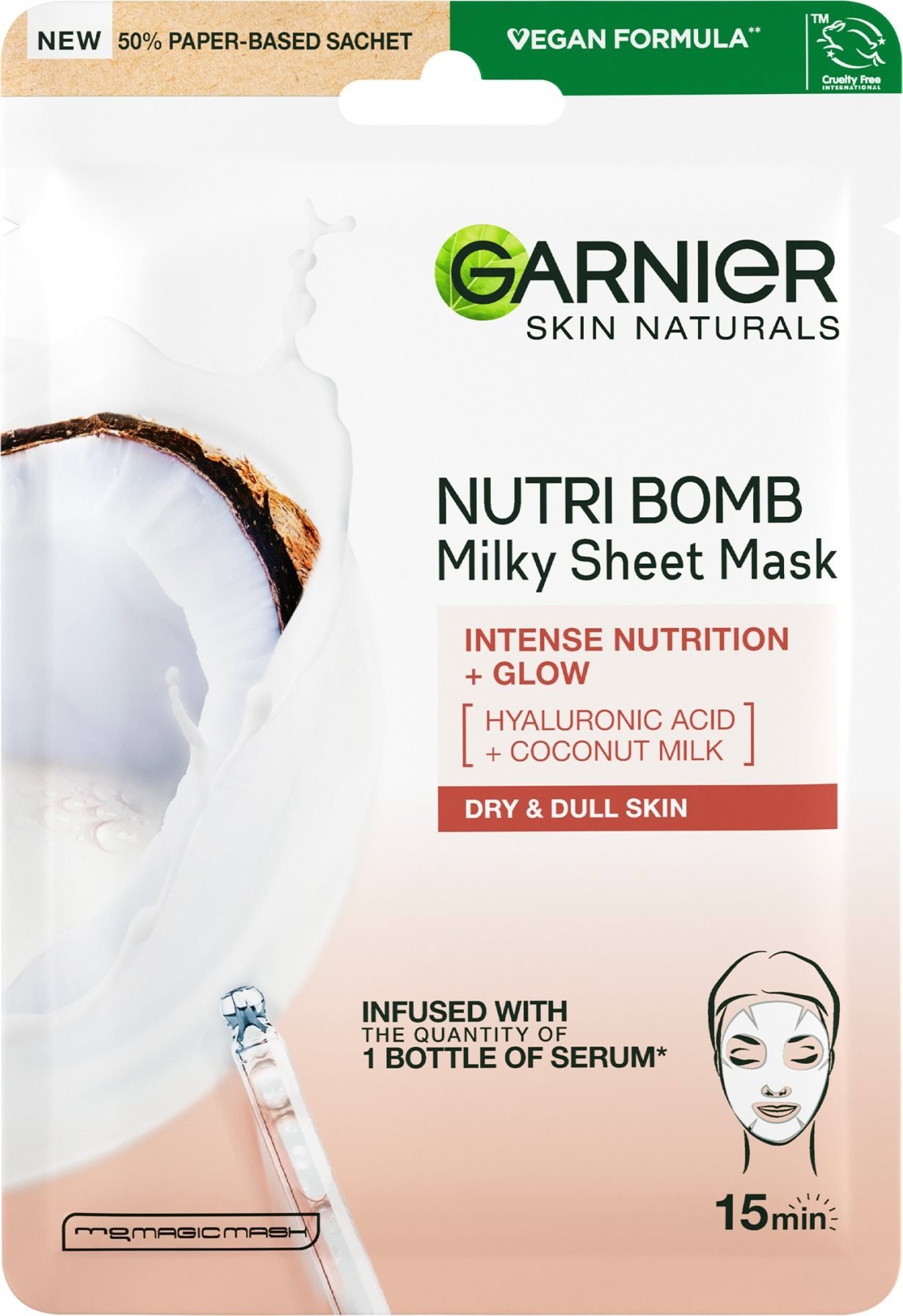 Pleťová maska GARNIER Skin Naturals Nutri Bomb Milky Sheet Mask Coconut Milk 32 g