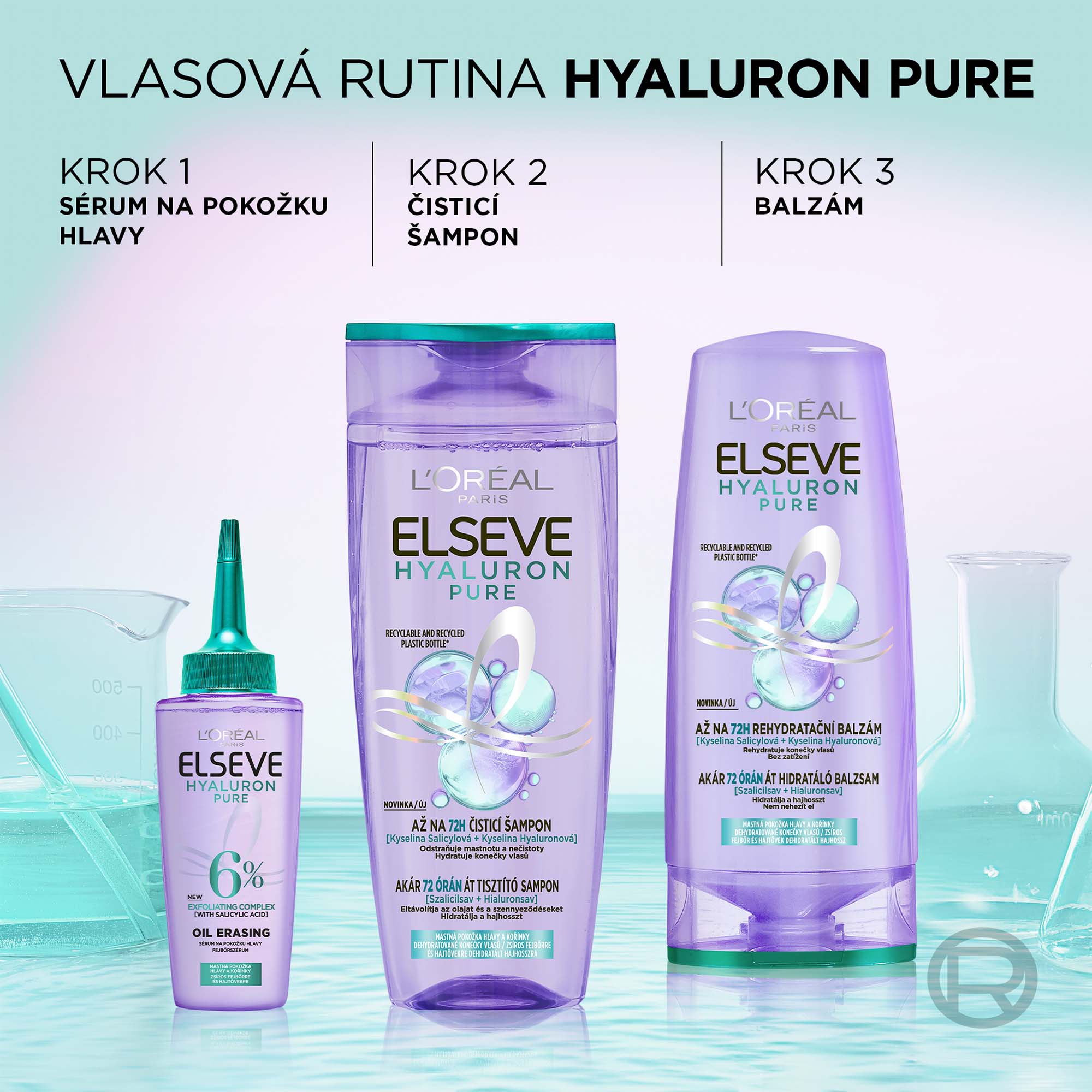 Šampon L'ORÉAL PARIS Elseve Hyaluron Pure 72H Shampoo 250 ml