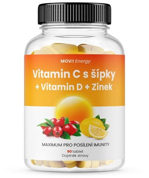 Vitamíny MOVit Vitamin C 1200 mg s šípky + Vitamin D + Zinek Premium, 90 tablet - na posílení imunity, na únavu a vyčerpání, , pro dospělé, 90 kapslí/tablet
