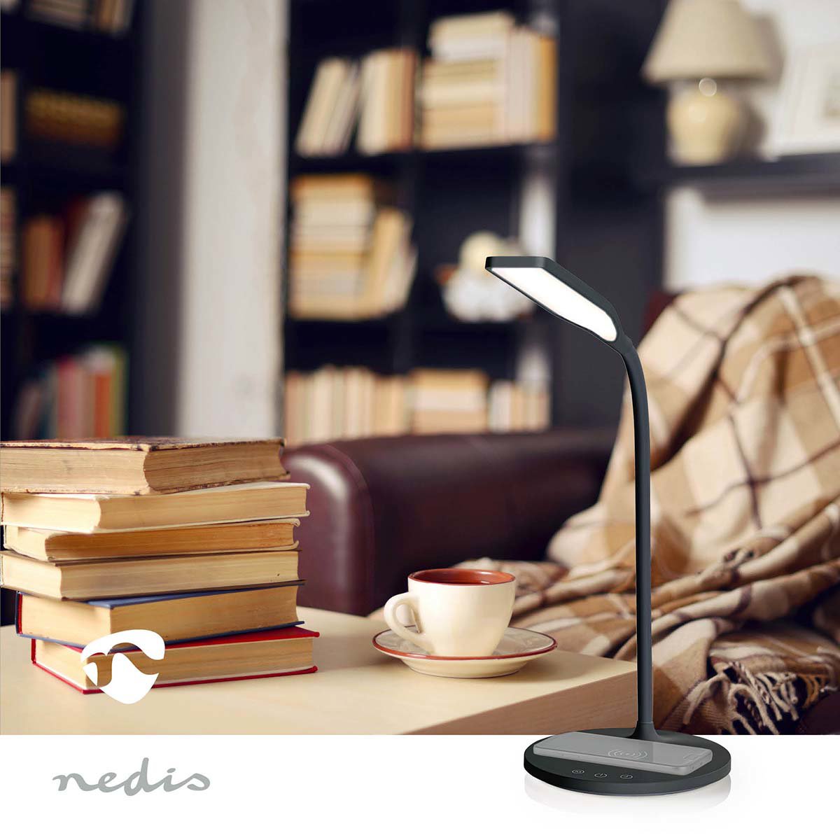Stolní lampa Nedis LTLGQ4M2BK 15 W s Qi, černá
