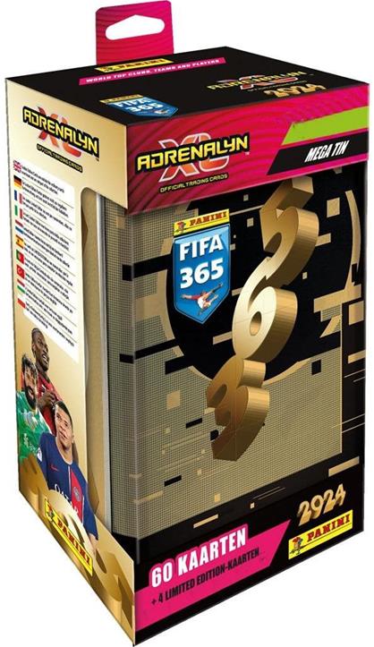 Zberateľské karty Panini Škatuľka kariet Panini FIFA 365 Adrenalyn XL 2024 Mega Tin