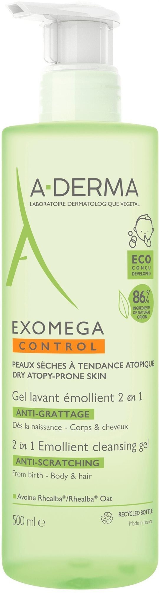 Sprchový gel A-DERMA Exomega Control je vhodný pro atopickou, ekzematickou, citlivou a suchou kůži se sklonem k atopii