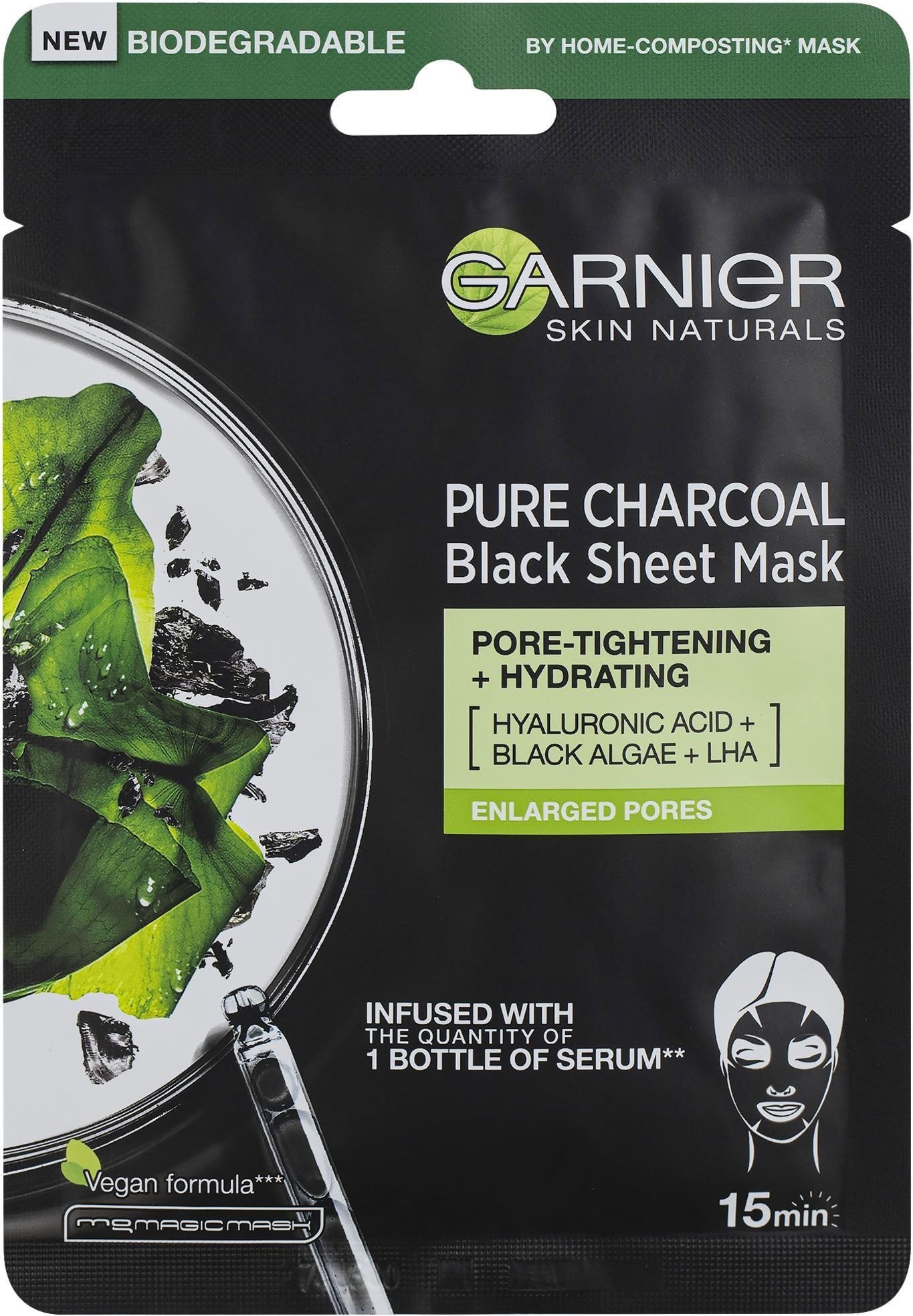 Pleťová maska GARNIER Skin Naturals Pure Charcoal Black Sheet Mask Black Algae 28 g
