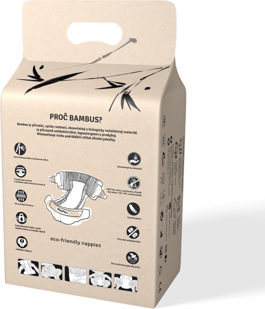 Eko pleny MonPeri Bamboo EKO L (vel. 4) 8–13 kg 19 ks