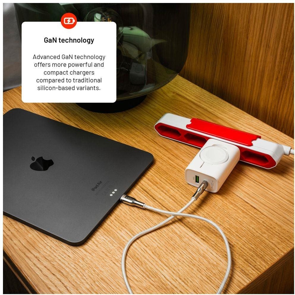 Nabíječka do sítě FIXED Power Socket s USB-A a USB-C a vyklápěcí nabíječkou pro Apple Watch 33W bílá