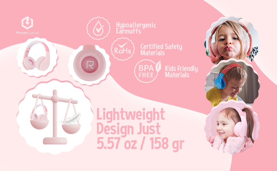 PowerLocus P1 Kids Pink Wireless Headphones