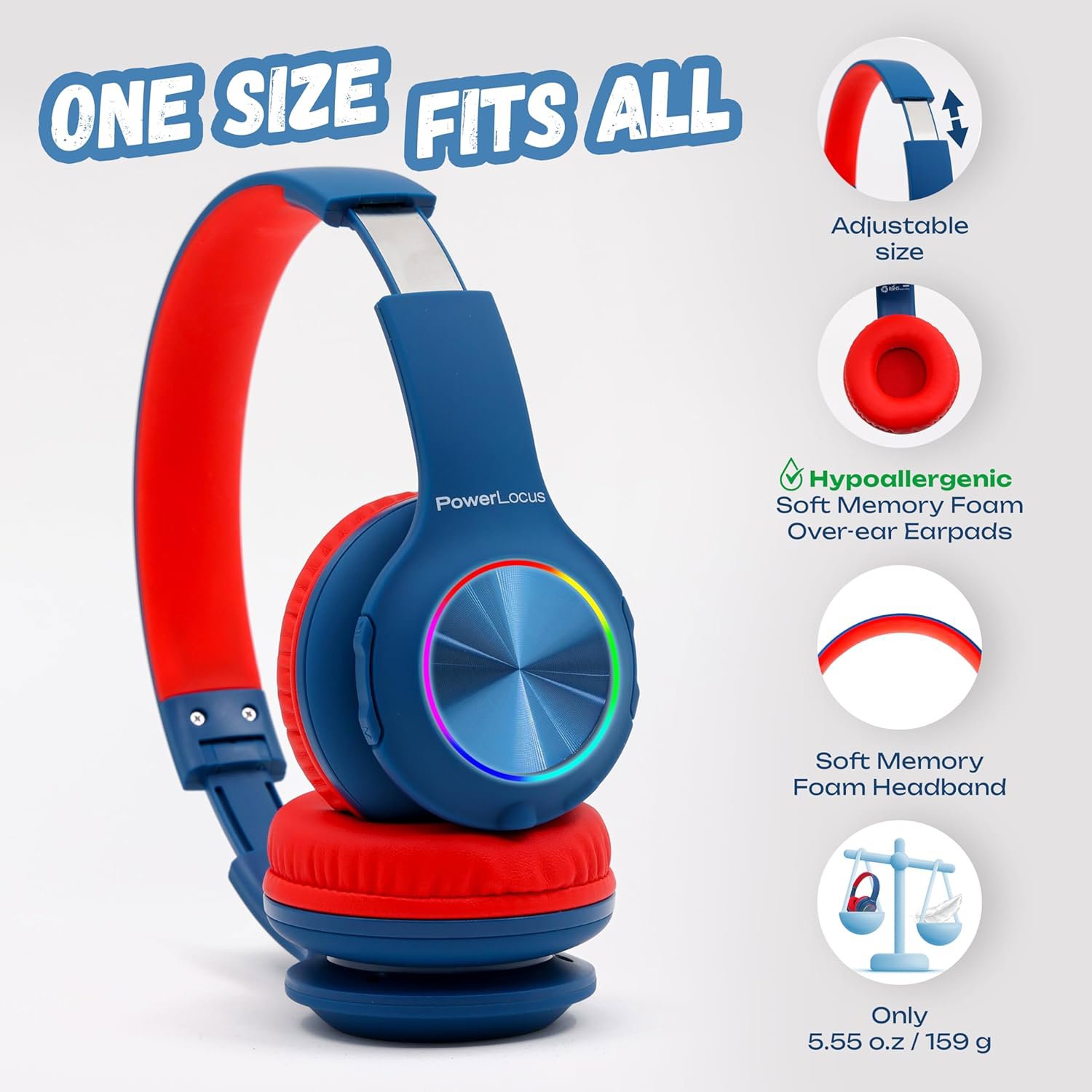 PowerLocus PLED Blue/Red wireless headphones