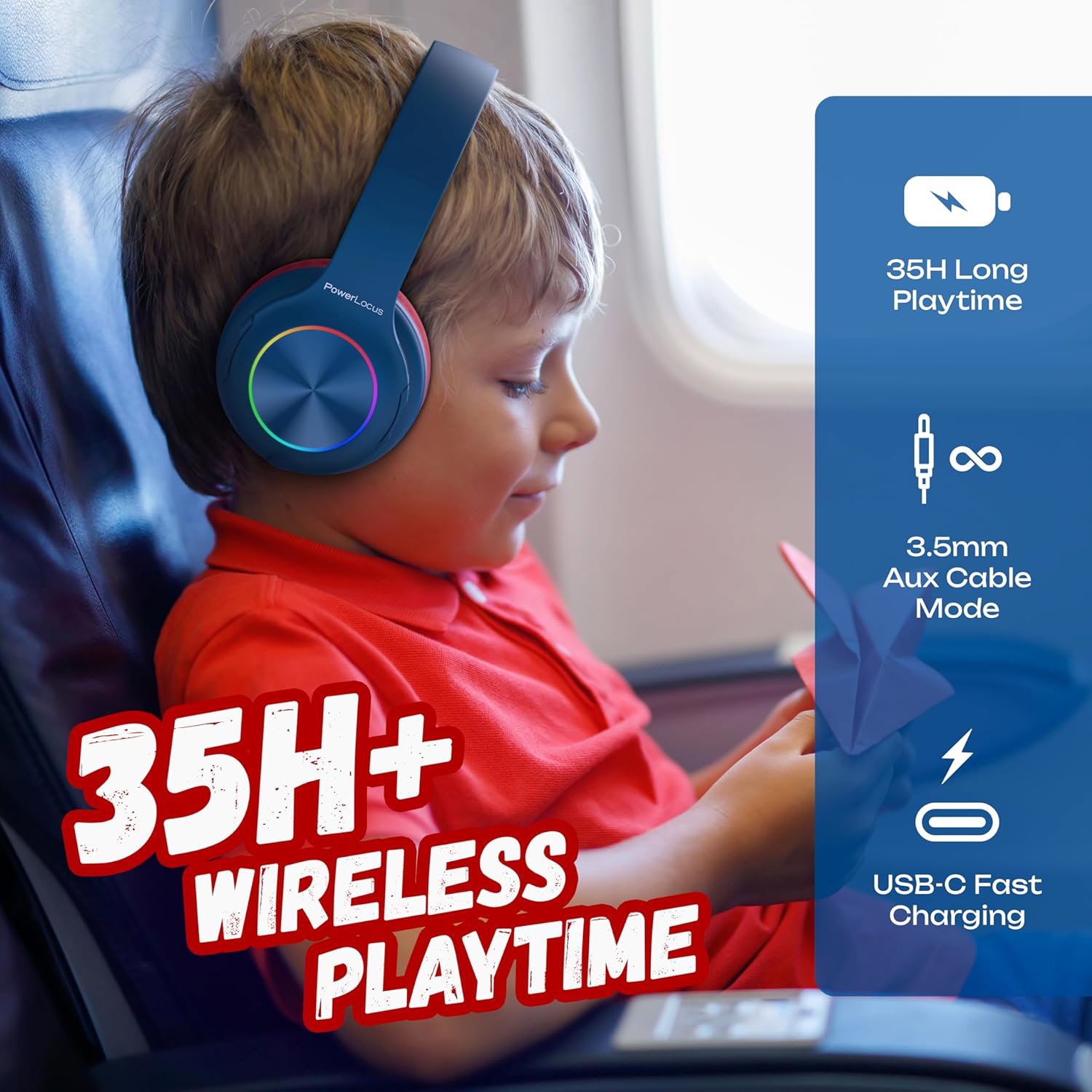 PowerLocus PLED Blue/Red wireless headphones