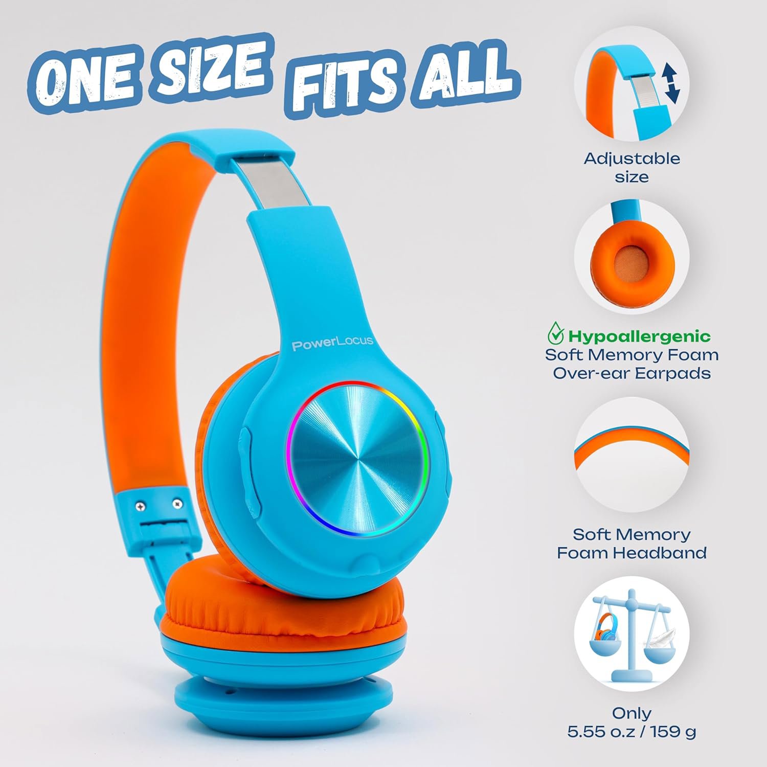 PowerLocus PLED Blue/Orange wireless headphones