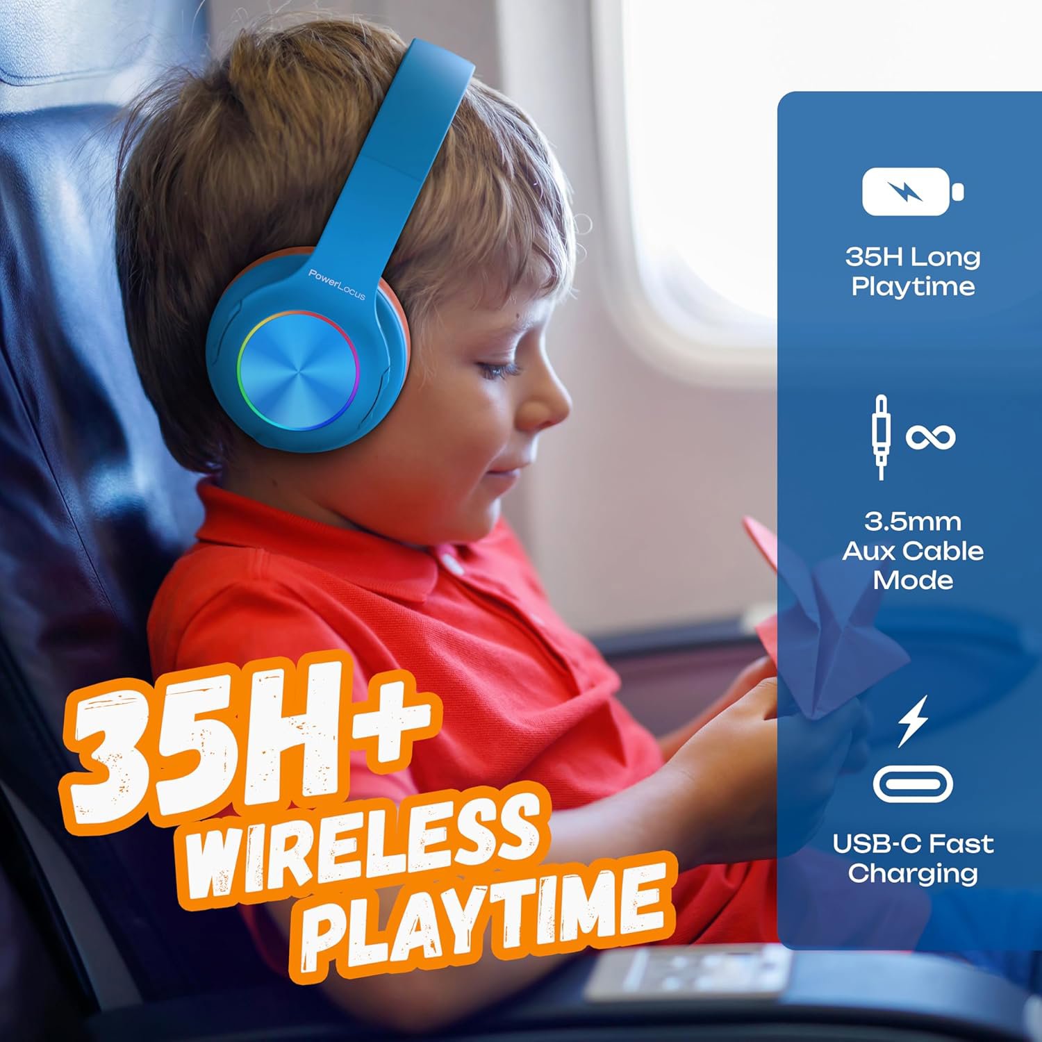 PowerLocus PLED Blue/Orange wireless headphones