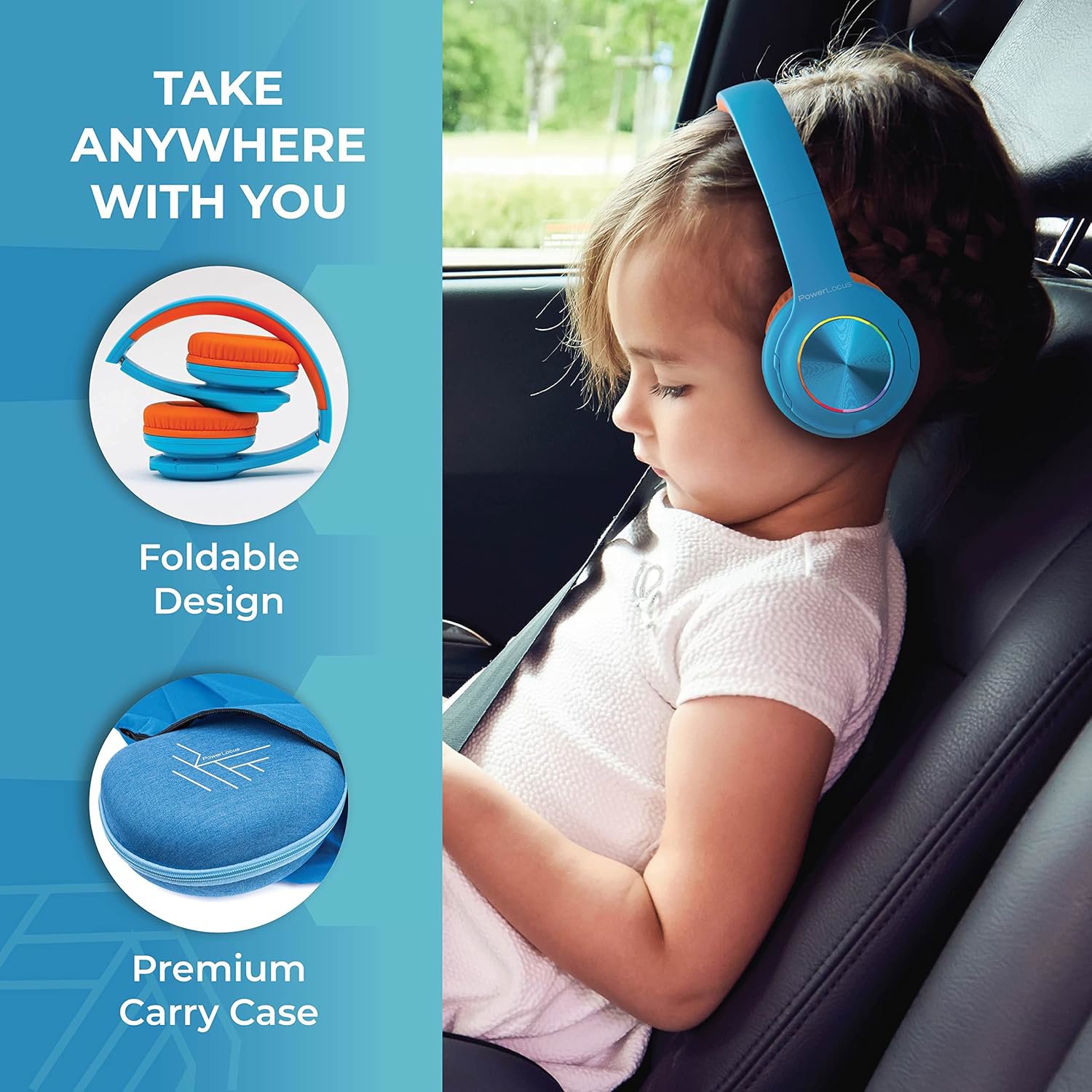 PowerLocus PLED Blue/Orange wireless headphones