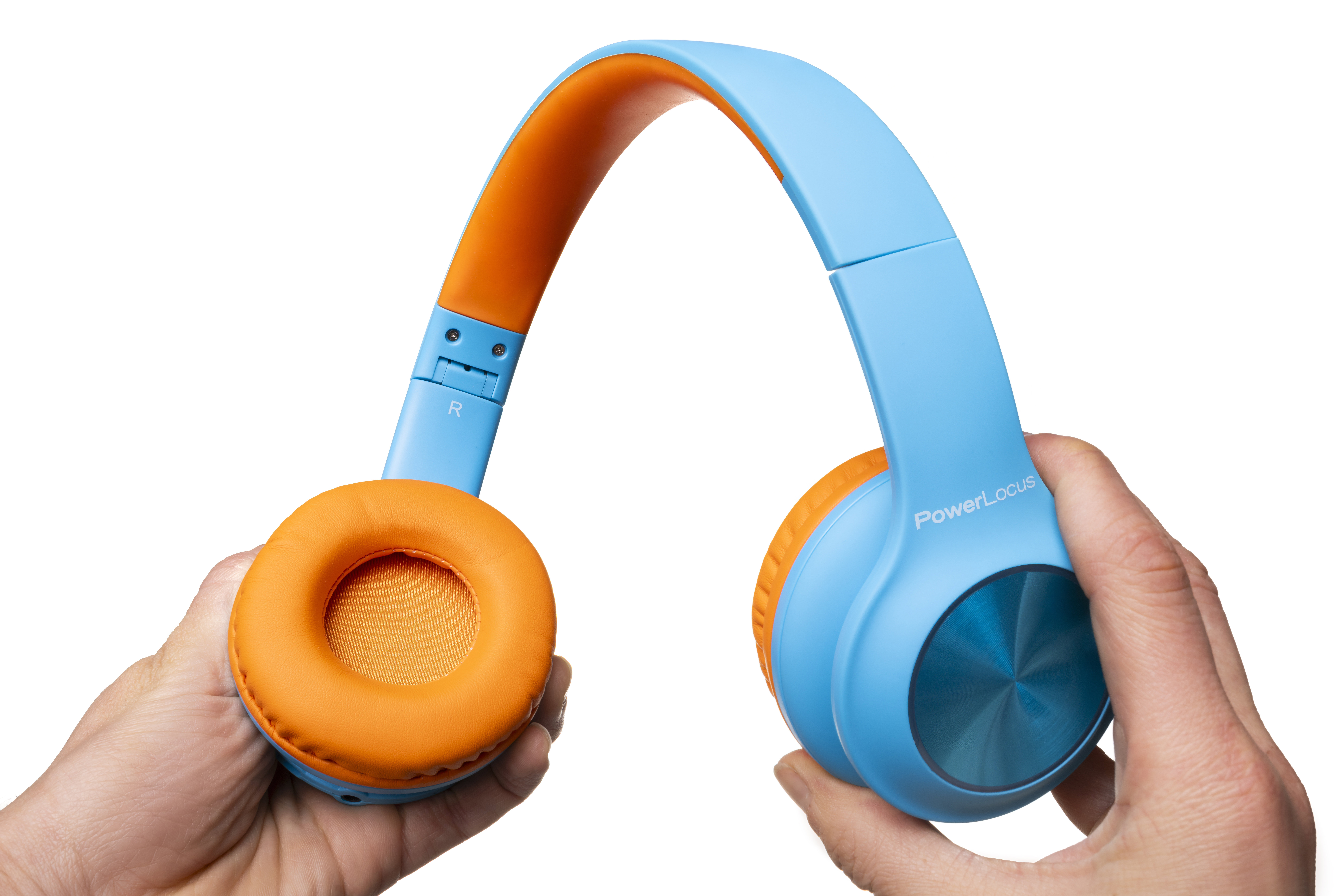 PowerLocus PLED Blue/Orange wireless headphones