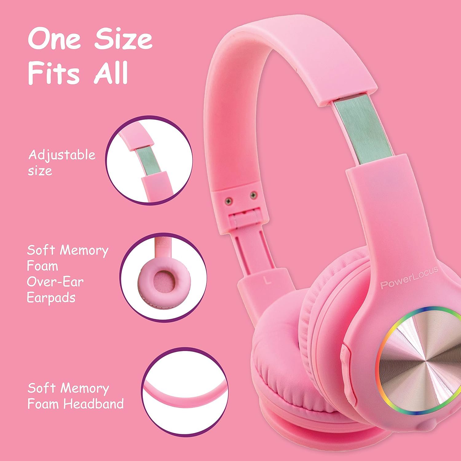 PowerLocus PLED Pink wireless headphones