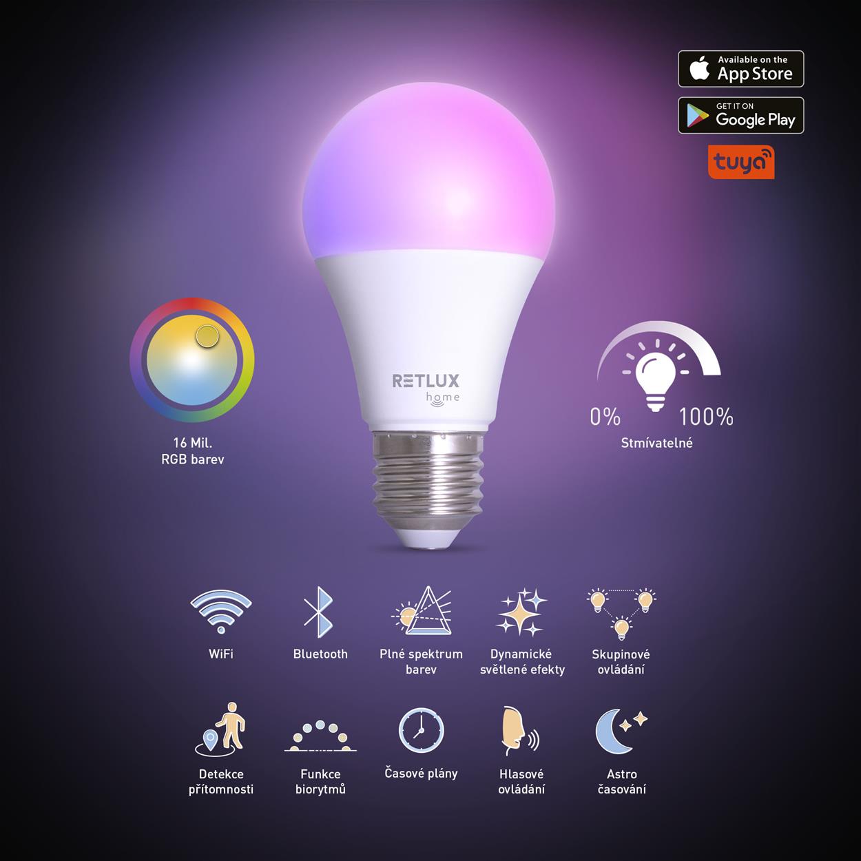 LED smart žiarovka RETLUX RSH 101, GU10, 4,5 W, RGB, CCT