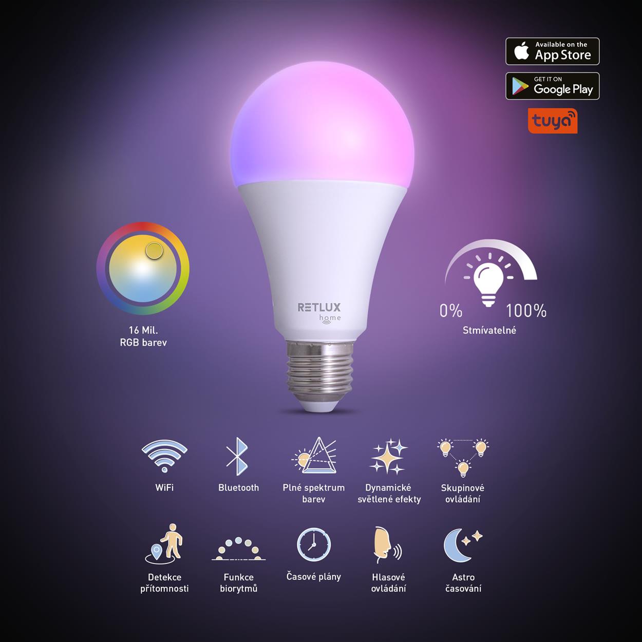 LED smart žiarovka RETLUX RSH 104 A70, E27, 14 W, RGB, CCT