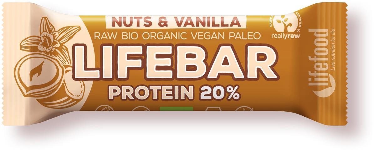 Proteinová tyčinka Lifefood Lifebar Protein RAW BIO 47 g, oříšek s vanilkou