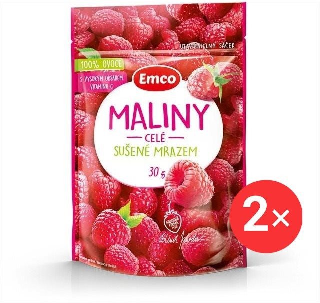 Lyofilizované ovoce Emco Mrazem sušené maliny 2 x 30g