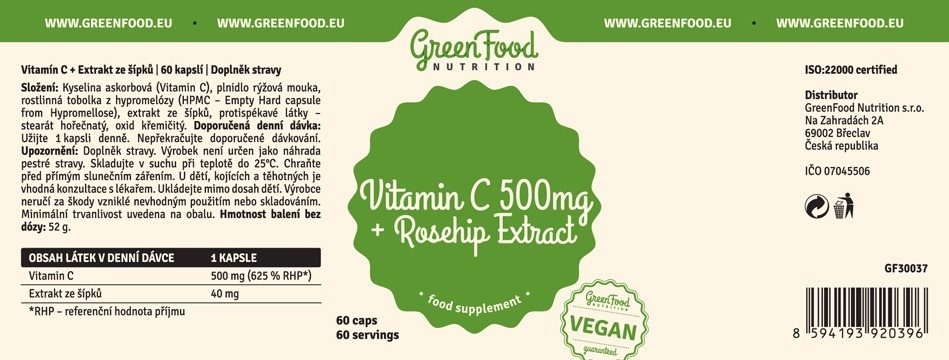 GreenFood Nutrition Vitamín C+ Extrakt ze šípků