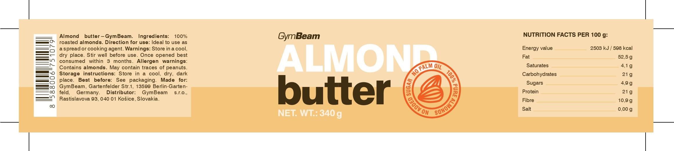 Máslo Gymbeam Mandlové máslo 100% 340g