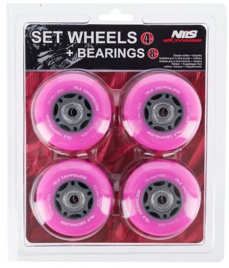 NILS EXTREME PU wheels with bearings 70 × 24mm ABEC 7 pink