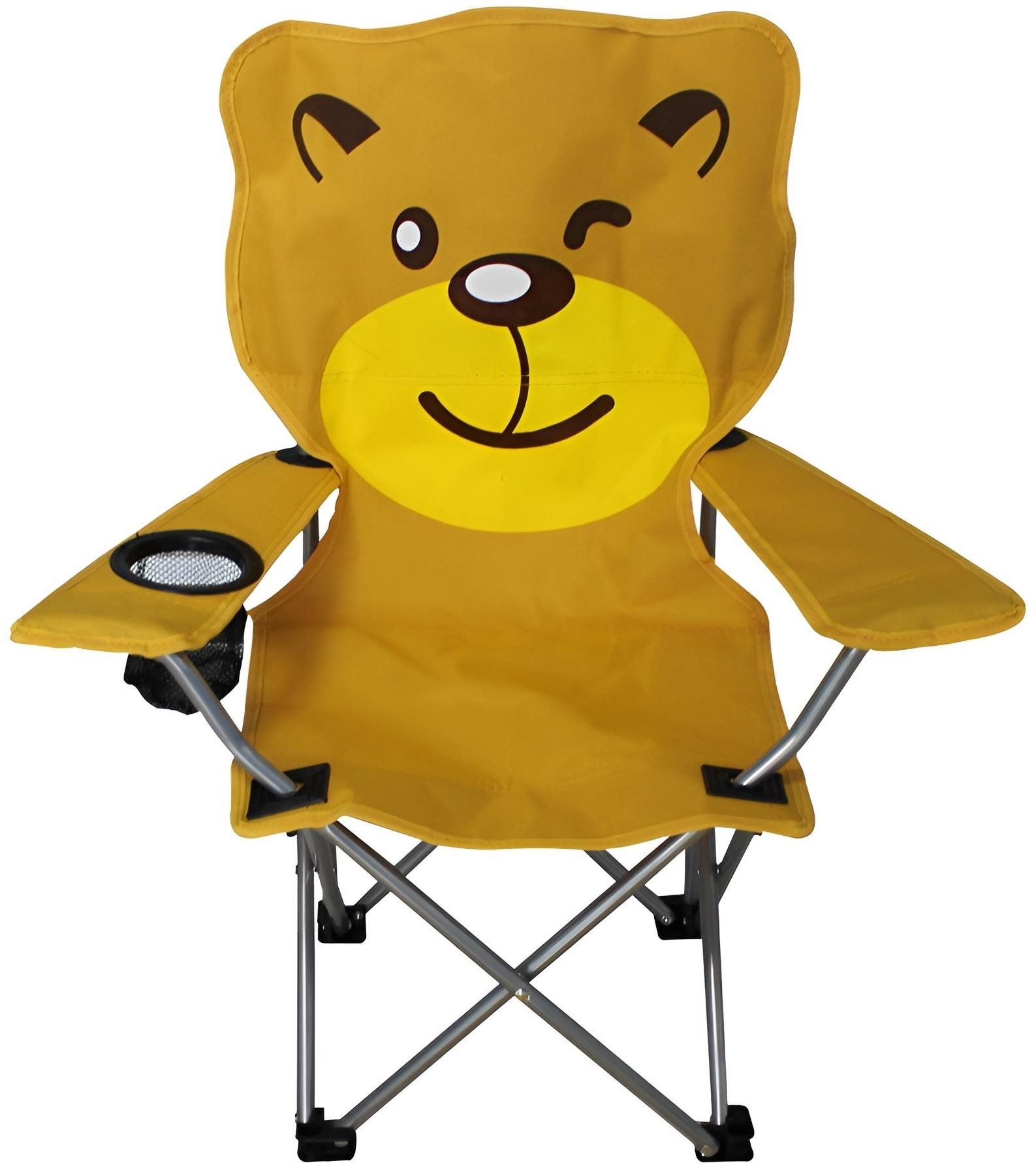 Lex Dětská skládací kempingová židle s držákem nápoje, medvídek žlutá