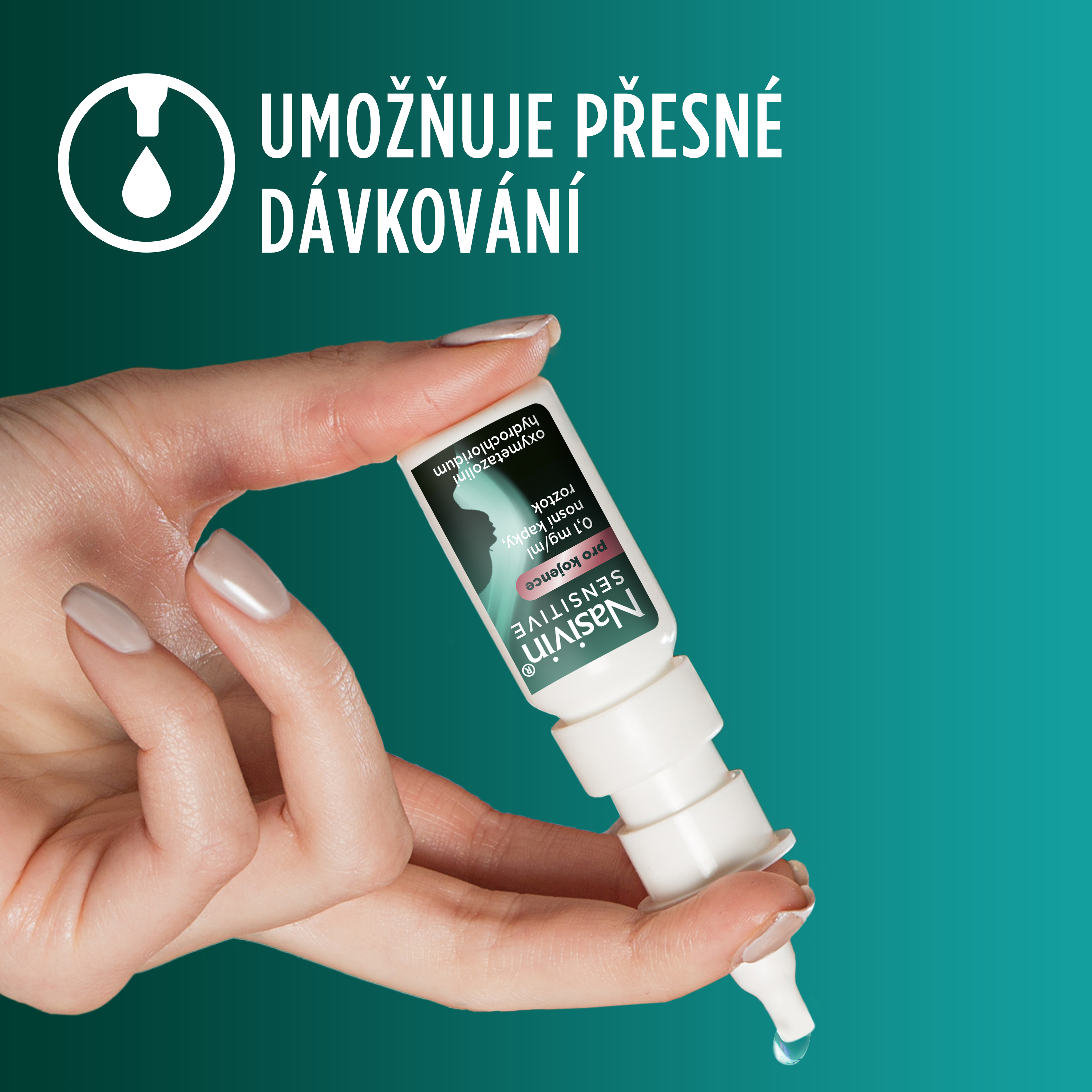 Registrovaný léčivý přípravek Nasivin Sensitive pro kojence 0,1 mg/ml nosní kapky, roztok 5 ml
