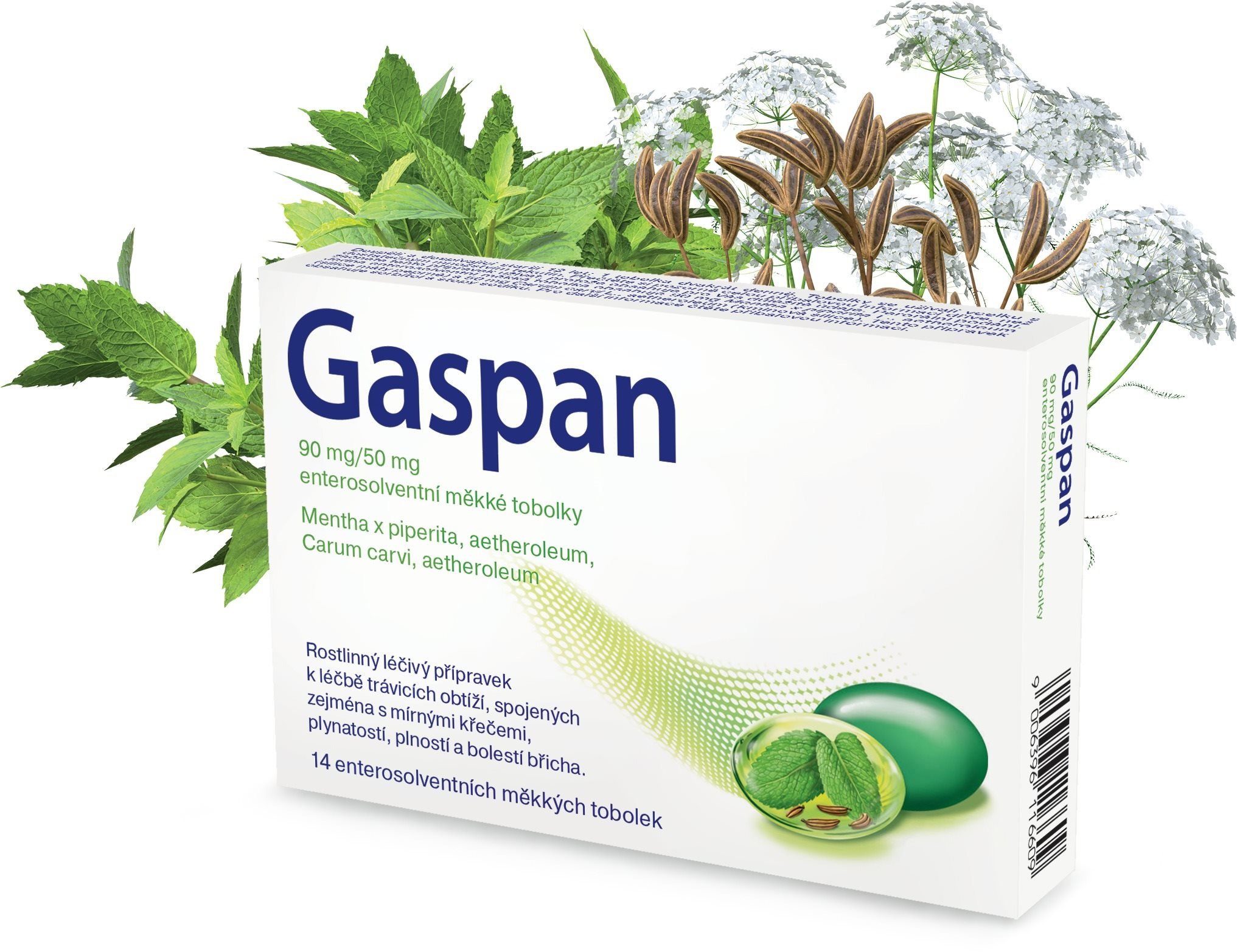 Registered Medicinal Product Gaspan 90mg/50mg enterosolvent 14 softgels