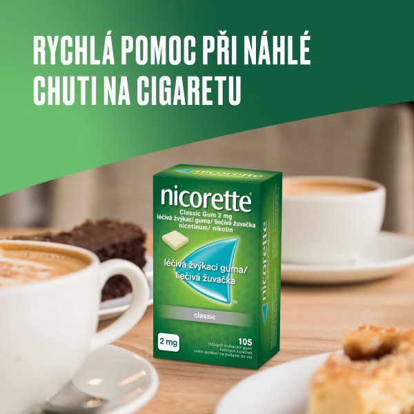 Registered medicinal product Nicorette Classic Gum 2 mg medicinal chewing gum 105 chewing gum