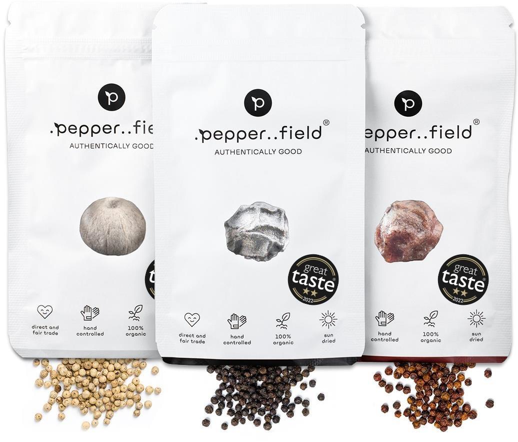 .pepper..field Kampotský pepř černý, červený a bílý - STARTERPACK (3 × 20 g)
