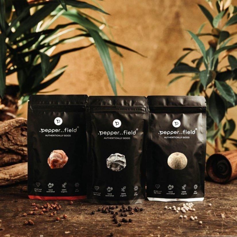 Pepř .pepper..field Kampotský pepř černý, červený a bílý (3 × 50 g)