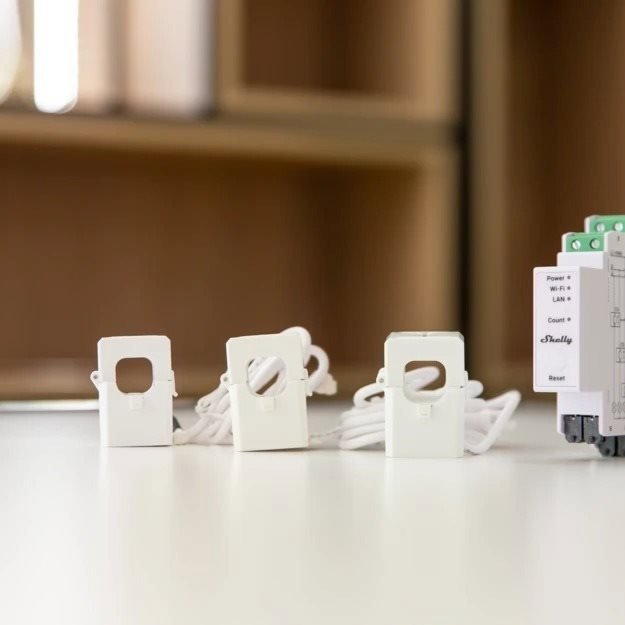 Měřič spotřeby Shelly Pro 3EM, měřič spotřeby vč. 3 svorek 120A, WiFi, LAN, BT