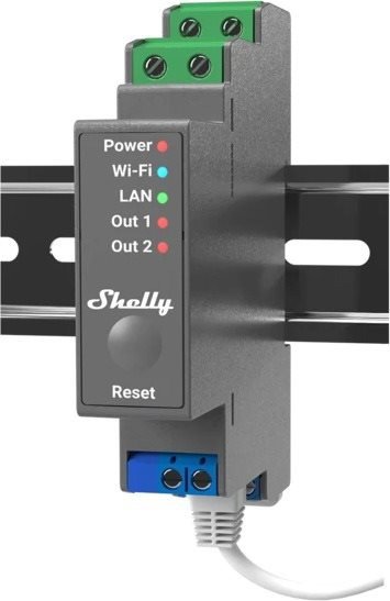 Switch Shelly Pro 2, switch module 2x 16A on DIN rail, WiFi, LAN