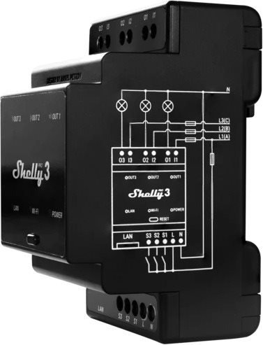 Switch Shelly Pro 3, switch module 3x 16A on DIN rail, WiFi, LAN