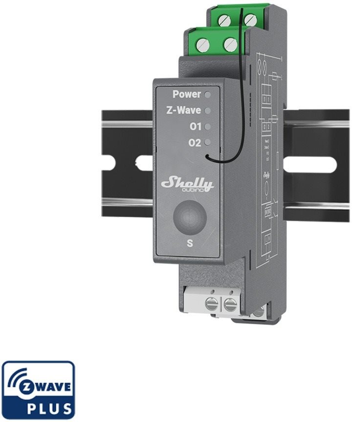 Switch Shelly Wave 2, switch module 2x 16A on DIN rail, Z-Wave
