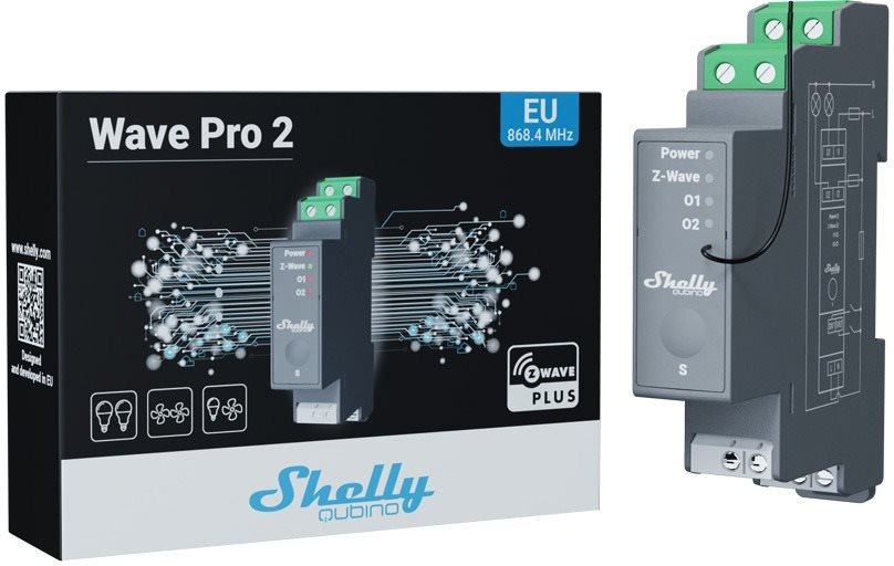 Switch Shelly Wave 2, switch module 2x 16A on DIN rail, Z-Wave