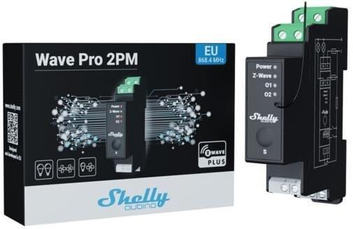 Meič spotreby Shelly Wave 2PM, spínací modul 2x 16A na DIN lištu, meranie spotreby, Z-Wave