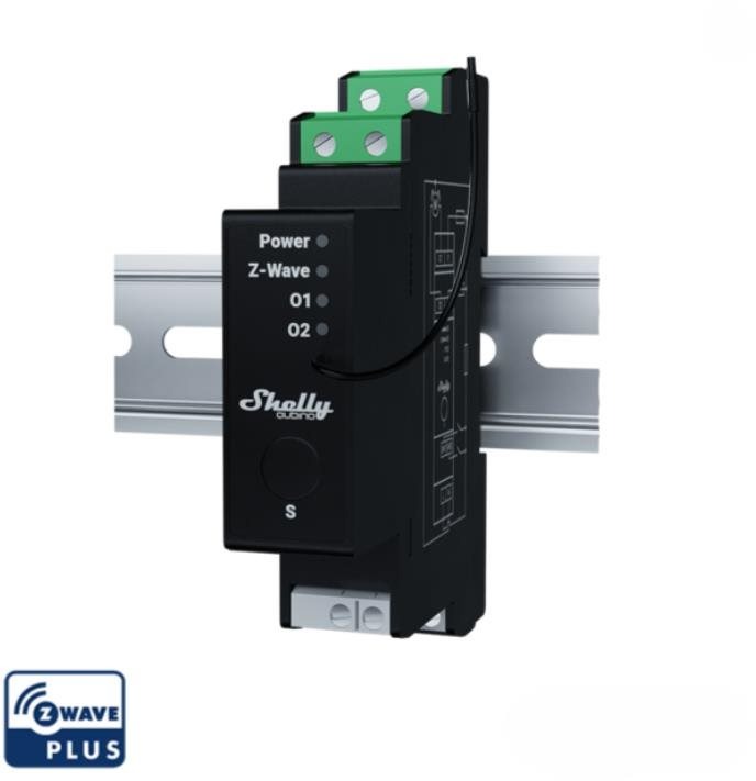 Shelly Wave Pro Shutter controller, blind module 2x 16A, DIN, power metering, Z-Wave