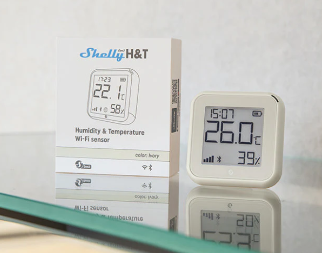Shelly Gen3 H&T detector, battery operated temperature and humidity sensor with display, WiFi, ivory